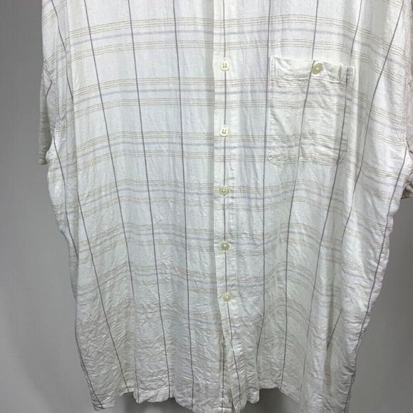 Saddlebred Shirt Mens 3XLT Beige Plaid Linen Blend Short Sleeve Button up - Picture 6 of 10